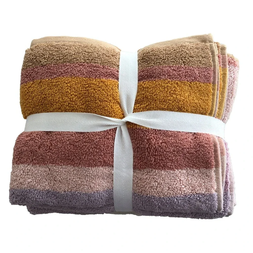 Loft by Loftex Hand Towels Orange Pink Beige Soft Striped 100% Cotton Set of 2